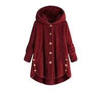 Winter Damen Jacke Damengröße Knopfwolle lockere Winter-Jackenoberteile mit Kapuze Jacke Plus-Cardigan Damen Strickjacken in Bekleidung (Wine, XL)