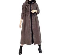 Winter Damen Jacke Einfache Mäntel für Damen, einfarbig, langärmelig, Cord, Inspiration, Dicke, faltige Mäntel in Übergröße Hemdkleid Damen Langarm (Coffee, L)