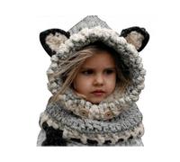 Winter Earmuffs Hat Scarf Creative Fox Wool Knitted Shawl Hooded Scarf Gifts for Children Aged 3-12