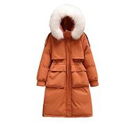 Winter Frauen Lange Jacke Pelzkragen Kapuzen Parkas 90% Weiß Entendaunen Mantel Dicke Schnee Warm Outwear, Oranges Echtfell, 36