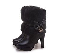 Winter Frauen Stiefel Weihnachten Stiefeletten High Heels Damen Schuhe Femme Warme Kurze Stiefel Schnee Stiefel Party Hochzeit Schuhe Plus Größe 35-43,Schwarz,36 EU