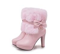 Winter Frauen Stiefel Weihnachten Stiefeletten High Heels Damen Schuhe Femme Warme Kurze Stiefel Schnee Stiefel Party Hochzeit Schuhe Plus Größe 35-43,Rosa,38 EU