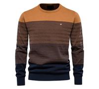 Winter Gestreifter Pullover für Herren Slim Fit Pullover mit Rundhalsausschnitt Pullover Farbblock Pullover Strick Gestreifter Strick Rundhals Langarm Strickpullover Sweatshirt Schmaler Pullover