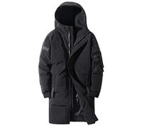 Winter Herren Daunenjacke Kapuze Mode Lange Daunenmantel Männer Winddicht Wasserdicht Dicke Warme Herrenbekleidung Lange Parka, Schwarz , XXL