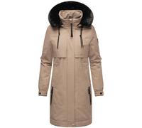 Navahoo Damen wasserdichter Mantel Lange warme Winterjacke mit Kunstfell und Kapuze (beides abnehmbar) Kaltwetterretter 14 Taupe Grey Gr. 3XL