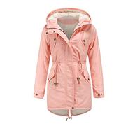 Winter Parka Damen Winterjacke mit Kapuze Damen Lang Winterparka Warmer Lange Wintermantel Damen Oversize Mantel Steppmantel Winterjacke Frauen Große Größen Wattierte Jacke Frau Langer Mäntel Rosa L