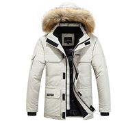 Winter Parka Jacken männlich Casual warm Dicker mit Kapuze Pelzkragen männliche Jacke Männer Winddichte Mantel Plus Größe 6XL Beige White XXL