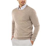 Winter Pullover Herren Warm, Herren Strickpullover Slim Fit Winterpullover - Bequemer Leichter Drapierter Weicher Strukturierter Schmal Sitzender Longsleeve mit Rundhals Im Winter (Beige XXL)