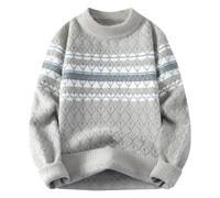 Winter Pullover Herren Warm, Herren Strickpullover Slim Fit Winterpullover - Herrenpullover Rundhals Strickpullover Gestreifter Pullover Locker Gestreiftes Trend Top Herrenbekleidung (Light Gray 3XL)
