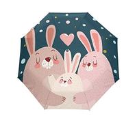 Winter Rosa Hase Familienherz Regenschirm Automatik Auf-Zu Taschenschirm Umbrella Kompakt Schirme für Jungen Mädchen Strand Frauen