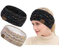 Winter Schleifen Stirnband Damen Gestrickt Warmes Stirnbänder Ohrenwärmer Kopfband Haarband Verdicken für Frauen Mädchen, Elastische Häkelarbeit Thermo Stirnband (Reines Schwarz, reines Grau)