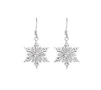 Winter-Schneeflocken-Ohrringe für Frauen - elegante, zierliche silberfarbene baumelnde Ohrringe mit Strass-Kristall-Tropfen-Schmuck-Legierung, galvanisierte Oberfläche für Geburtstag, Urlaub, Party, S