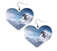 Winter-Ski-Bild-Herz-Ohrringe, Anhänger, 2 Stück, stilvoll und schön, leicht, baumelnd für Frauen und Mädchen, Einheitsgröße, Leder