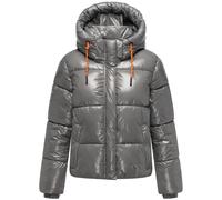 MARIKOO Damen Winterjacke (XS-XXL) - gesteppt, abnehmbare Kapuze, Magnetverschlussleiste - N097 - Grey Größe L - Gr.L