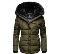 MARIKOO warme Damen Winter Jacke Winterjacke Steppjacke gefüttert Kunstfell B618 [B618-Lotus-Olive-Gr.XS]