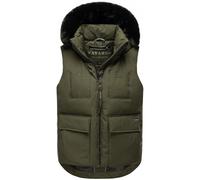 Navahoo Damen ärmellose Outdoorweste warme Winterjacke mit Kapuze und abnehmbarem Kunstfell Zimthäschen XIV Zimthäschen XIV Dark Olive Gr. S