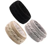 Winter-Stirnband, 3 Stück, elastisch, warm, mit Fleece gefüttert, breite Strick-Stirnbänder für Damen, Mehrzweck-Stirnbänder zum Skifahren, Snowboarden, Radfahren, dick für Damen