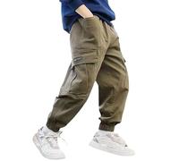 Winter Thermo Cargohose für Jungen,Warm Lässige Jogginghose mit Fleece-gefüttert, Bequeme Hose mit geradem Bein,Lockere Aktive Jogger Hose,Outdoorhose Freizeithose Sporthose (Z2-Brown, 11-12 Years)