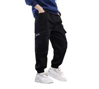 Winter Thermo Cargohose für Jungen,Warm Lässige Jogginghose mit Fleece-gefüttert, Bequeme Hose mit geradem Bein,Lockere Aktive Jogger Hose,Outdoorhose Freizeithose Sporthose (Z2-Black, 11-12 Years)