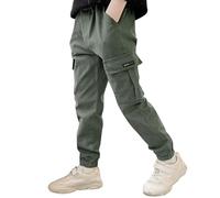Winter Thermo Cargohose für Jungen,Warm Lässige Jogginghose mit Fleece-gefüttert, Bequeme Hose mit geradem Bein,Lockere Aktive Jogger Hose,Outdoorhose Freizeithose Sporthose (Z1-Green, 15-16 Years)