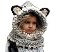 Winter Wolle Gestrickte Hüte Schals Kapuze Mönchskutte Beanie Mützen für Kinder Junge Baby Mädchen Schalmütze Mütze Wolleschal warme Earflap Fox Cap (Grau)