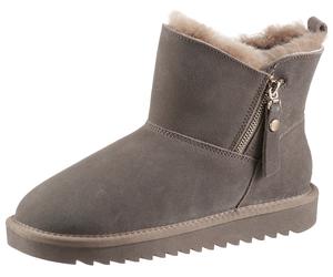 Winterboots ARA "ALASKA Short Zip", Damen, Gr. 43, grau (taupe zip), Lammfell, Veloursleder, unifarben, Schuhe Winterboots, Stiefel aus echtem Lammfell mit Reißverschluss, G-Weite (weit) (41181809-43)