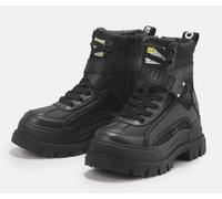 Winterboots BUFFALO "Aspha Com1 Vegan", Damen, Gr. 36, schwarz, Lederimitat, Textil, Schuhe Winterboots, Schnürstiefelette, Plateauboots mit Innen-Reißverschluss (85286402-36) schwarz