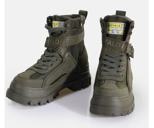 Winterboots BUFFALO "Aspha Com1 Vegan", Damen, Gr. 39, khaki, Lederimitat, Textil, Schuhe Winterboots, Schnürstiefelette, Plateauboots mit Innen-Reißverschluss (89688419-39) khaki