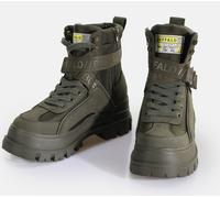Winterboots BUFFALO "Aspha Com1 Vegan", Damen, Gr. 40, grün (khaki), Lederimitat, Textil, Schuhe Winterboots, Schnürstiefelette, Plateauboots mit Innen-Reißverschluss (89688419-40) khaki