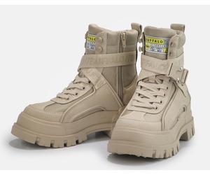Winterboots BUFFALO "Aspha Com1 Vegan", Damen, Gr. 41, beige, Lederimitat, Textil, Schuhe Winterboots, Schnürstiefelette, Plateauboots mit Innen-Reißverschluss (83412807-41) beige