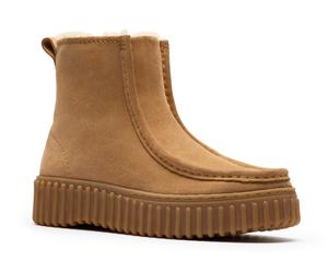 Winterboots CLARKS "Torhill Cozy", Damen, Gr. 39, hellbraun, Veloursleder, Schuhe Winterboots, Plateauboots mit modischer Ziernaht (20108258-39) hellbraun
