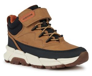 Winterboots GEOX "J FLEXYPER PLUS BOY ABX", Mädchen, Gr. 33, braun (camelfarben, schwarz), Lederimitat, Textil, Schuhe Winterboots, Sneaker mit Geox Spezial Membrane, Größenschablone zum Download (867