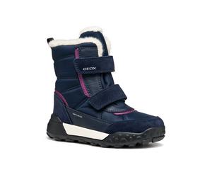 Winterboots GEOX "J TREKKYUP GIRL B AB", Mädchen, Gr. 38, blau (navy, lila), Leder, Textil, Schuhe Winterboots, Klettstiefel mit Warmfutter, Größenschablone zum Download (36386841-38) navy, lila