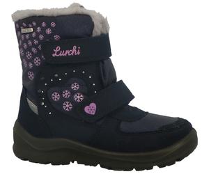 Winterboots LURCHI "Kimiko SYMPATEX", Mädchen, Gr. 26, bunt (dunkelblau, lila), Lederimitat, Textil, Glitzer, Schuhe Winterboots, Boots mit Schneeflocken Print, Größenschablone zum Download (31513264-