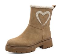 Winterboots MARCO TOZZI, Damen, Gr. 38, beige, Lederimitat, used, Basic, Schuhe Winterboots, Blockabsatz, Stiefelette mit Teddy-Herzapplikation an der Seite (41664930-38) beige
