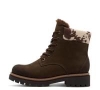 Winterboots MARCO TOZZI, Damen, Gr. 38, dunkelbraun, Nubuklederimitat, unifarben mit Farbeinsatz, Schuhe Winterboots, Blockabsatz, Schnürboots mit Kontrastbesatz mit Kuhmuster (86355224-38) dunkelbrau