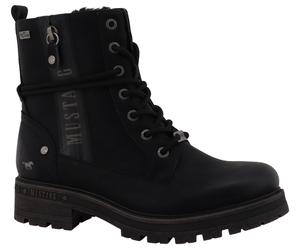 Winterboots MUSTANG SHOES "Darleen", Damen, Gr. 36, schwarz, Lederimitat, Basic, Schuhe Winterboots, Schnürboots mit Profilsohle (61076834-36)