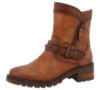 Winterboots MUSTANG SHOES "Haukea", Damen, Gr. 37, cognac, Lederimitat, used, Schuhe Winterboots, Biker Boots mit Blockabsatz und TEX-Membrane (78535540-37) cognac