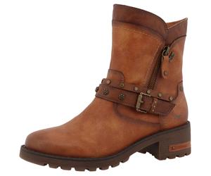 Winterboots MUSTANG SHOES "Haukea", Damen, Gr. 39, braun (cognac), Lederimitat, used, Schuhe Winterboots, Biker Boots mit Blockabsatz und TEX-Membrane (78535540-39) cognac
