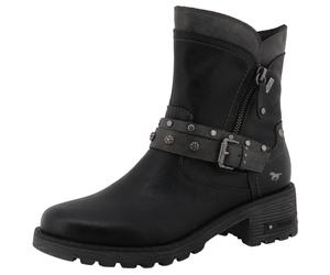 Winterboots MUSTANG SHOES "Haukea", Damen, Gr. 39, schwarz, grau, Lederimitat, Schuhe Winterboots, Biker Boots mit Blockabsatz und TEX-Membrane (32607824-39) schwarz, grau