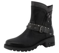 Winterboots MUSTANG SHOES "Haukea", Damen, Gr. 39, schwarz (schwarz, grau), Lederimitat, Schuhe Winterboots, Biker Boots mit Blockabsatz und TEX-Membrane (32607824-39) schwarz, grau