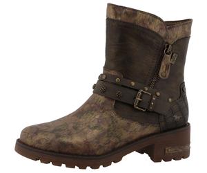 Winterboots MUSTANG SHOES "Haukea", Damen, Gr. 41, braun (lavabraun), Lederimitat, Schuhe Winterboots, Biker Boots mit Blockabsatz (50492814-41) lavabraun