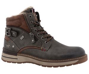 Winterboots MUSTANG SHOES "Maril", Herren, Gr. 46, grau (dunkelgrau, braun), Lederimitat, kontrastfarbene Details, Schuhe Winterboots, Workerboots, Schnürboots mit TEX-Ausstattung (19011246-46) dunkel