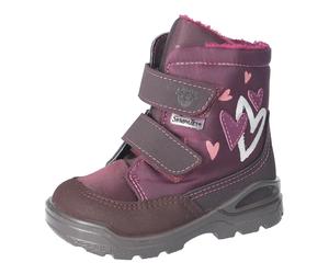 Winterboots PEPINO BY RICOSTA "MELINA, WMS: mittel", Mädchen, Gr. 24, lila (brombeer), Textil, Velourslederimitat, Schuhe Winterboots, Klettboots mit Herzchen-Applikation, Größenschablone zum Download
