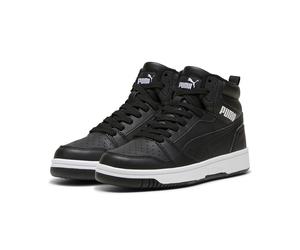 Winterboots PUMA "REBOUND V6 MID WTR JR", Mädchen, Gr. 37, schwarz-weiß (puma schwarz, puma weiß), Synthetik, Schuhe Winterboots, gefüttert (42255355-37) puma schwarz, puma weiß