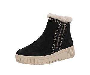 Winterboots REMONTE "Elisabeth Hurley-Collection", Damen, Gr. 39, schwarz, beige, Veloursleder, Schuhe Winterboots, Winterstiefelette, Plateauboots mit Fellimitat-Besatz und Softfußbett (51057222-39)