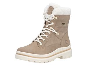 Winterboots REMONTE "FIBER-GRIP", Damen, Gr. 41, braun (camelfarben, offwite), Lederimitat, Nubukleder, Textil, Schuhe Winterboots, Schnürstiefelette, Profilsohle, mit Schurwollfutter und TEX (9034986