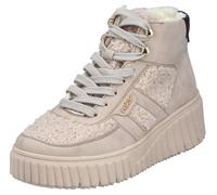 Winterboots RIEKER, Damen, Gr. 36, beige (hellbeige, schwarz), Nubuklederimitat, Textil, unifarben mit Farbeinsatz, Schuhe Winterboots, Schnürboots, High Top Sneaker, Stiefelette mit gepolstertem Scha
