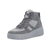 Winterboots RIEKER, Damen, Gr. 36, grau (grau, schwarz), Nubuklederimitat, Textil, unifarben mit Farbeinsatz, Schuhe Winterboots, Schnürboots, High Top Sneaker, Stiefelette mit gepolstertem Schaftrand