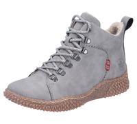 Winterboots RIEKER, Damen, Gr. 39, hellgrau, Nubuklederimitat, used, Schuhe Winterboots, Schnürboots, Stiefelette, Profilsohle, mit Anziehlasche (97437009-39) hellgrau